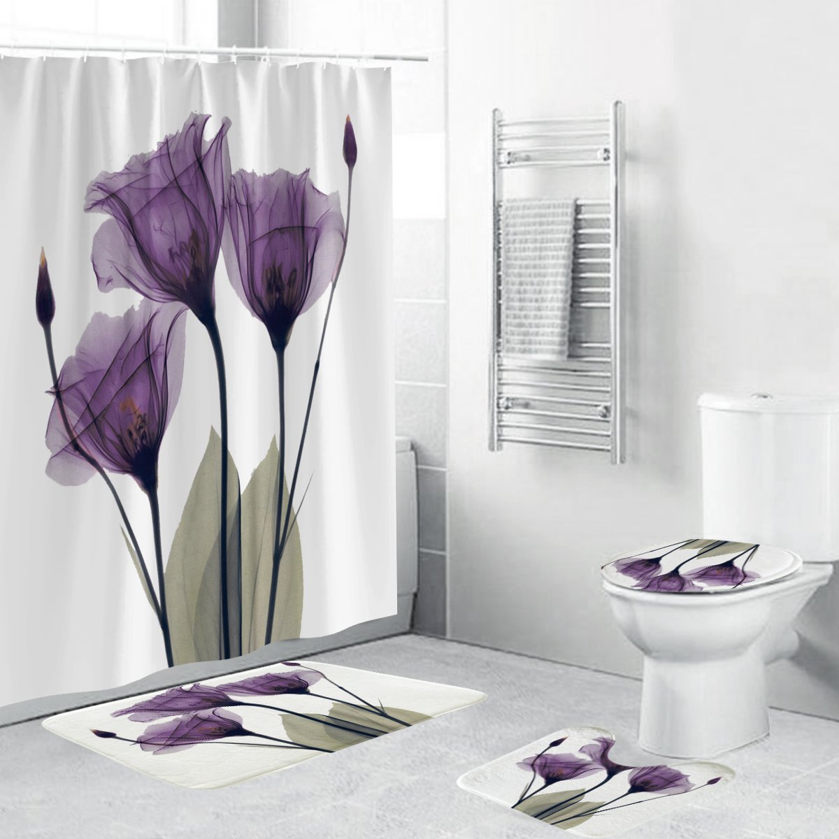 4Pcs-Waterproof-Home-Bathroom-Bath-Mat-Set-Anti-Slip-Rugs-Toilet-Lid-Cover-Shower-Curtain-1526083-2