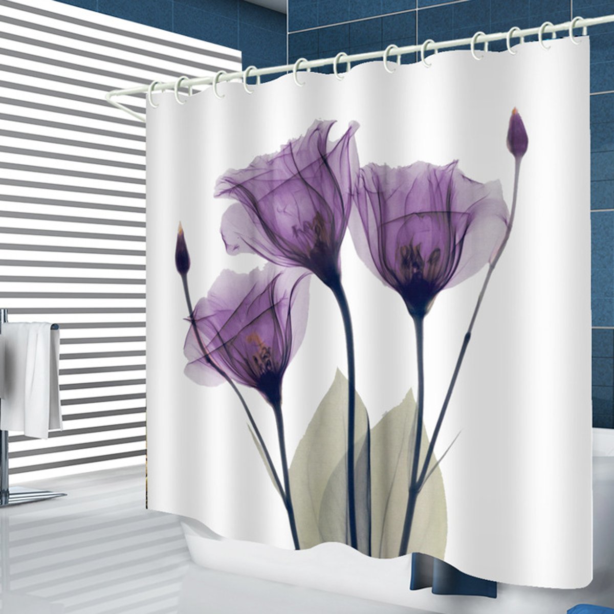 4Pcs-Waterproof-Home-Bathroom-Bath-Mat-Set-Anti-Slip-Rugs-Toilet-Lid-Cover-Shower-Curtain-1526083-3