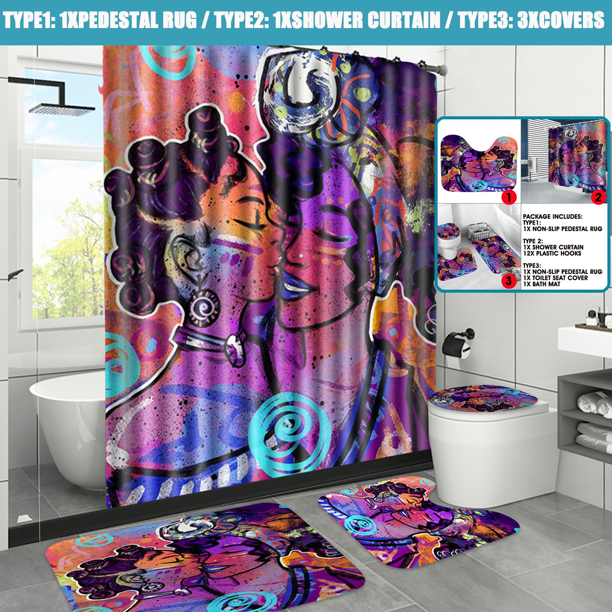 Bathroom-Shower-Curtain-Bath-Mat-Toilet-Cover-Rug-Decor-Set-Non-Slip-Waterproof-1814610-1