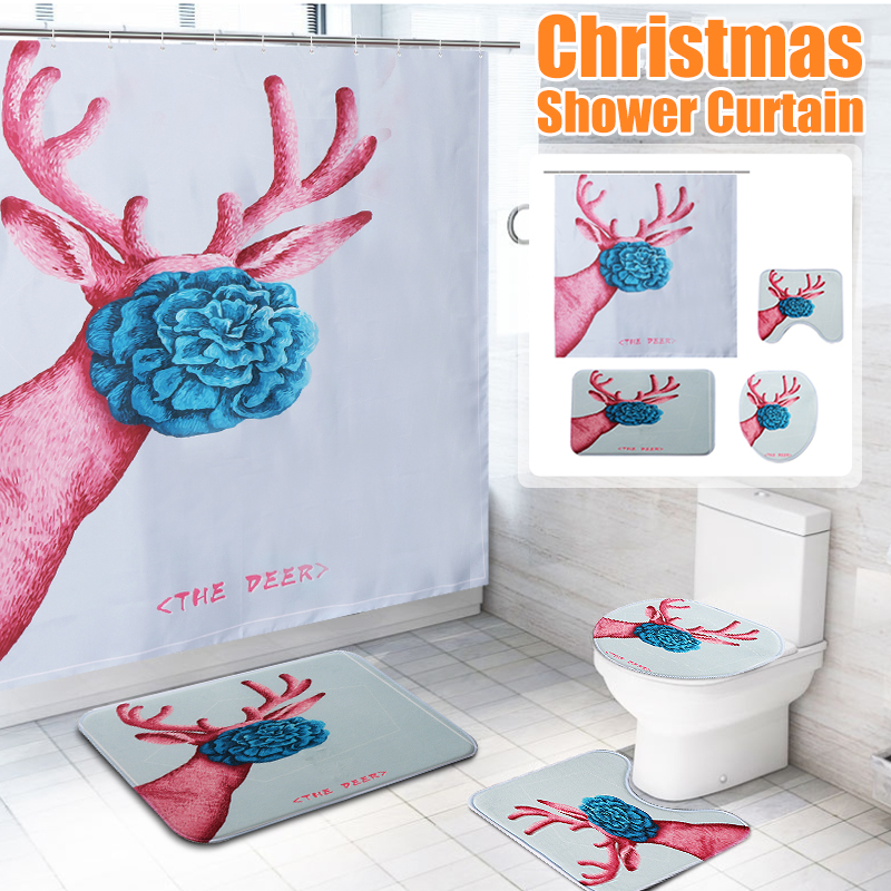 Cartoon-Deer-Printed-Waterproof-Shower-Curtain-Set-Non-slip-Bath-Mat-Toilet-Floor-Mat-Set-1925459-1