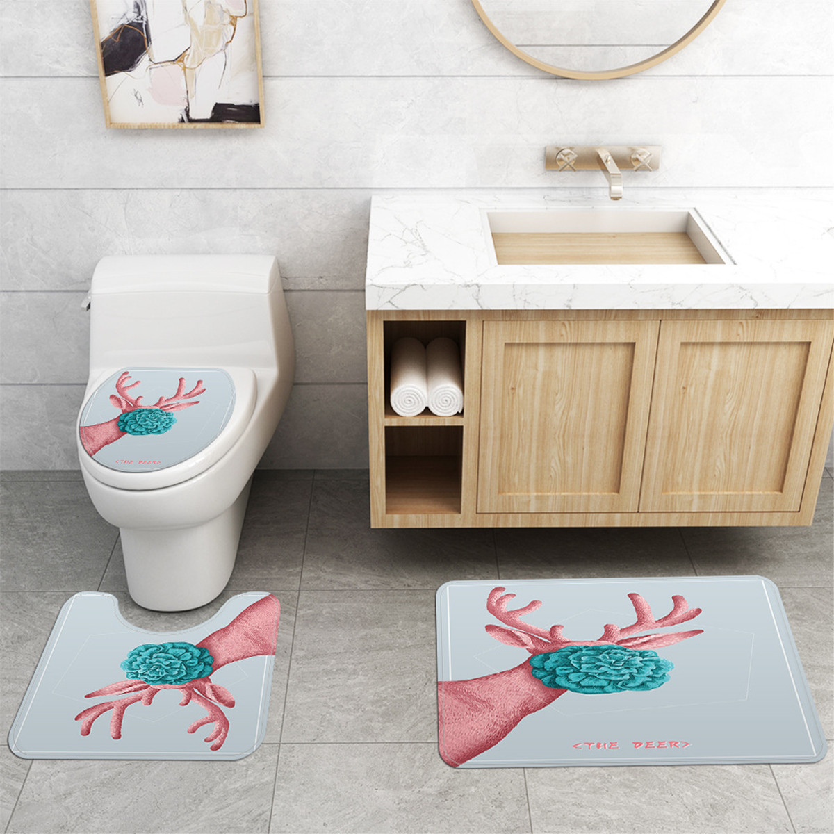 Cartoon-Deer-Printed-Waterproof-Shower-Curtain-Set-Non-slip-Bath-Mat-Toilet-Floor-Mat-Set-1925459-4