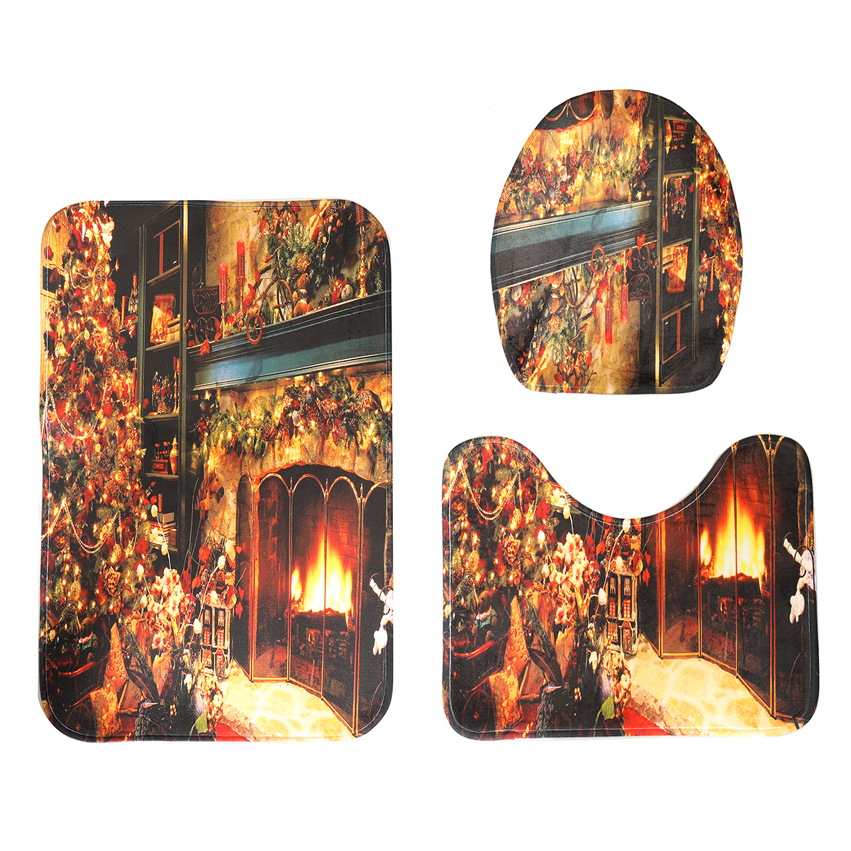 Christmas-Shower-Curtain-Set-Fireplace-Christmas-Tree-Waterproof-Polyester-Fabric-Non-slip-Bath-Mat--1904585-12