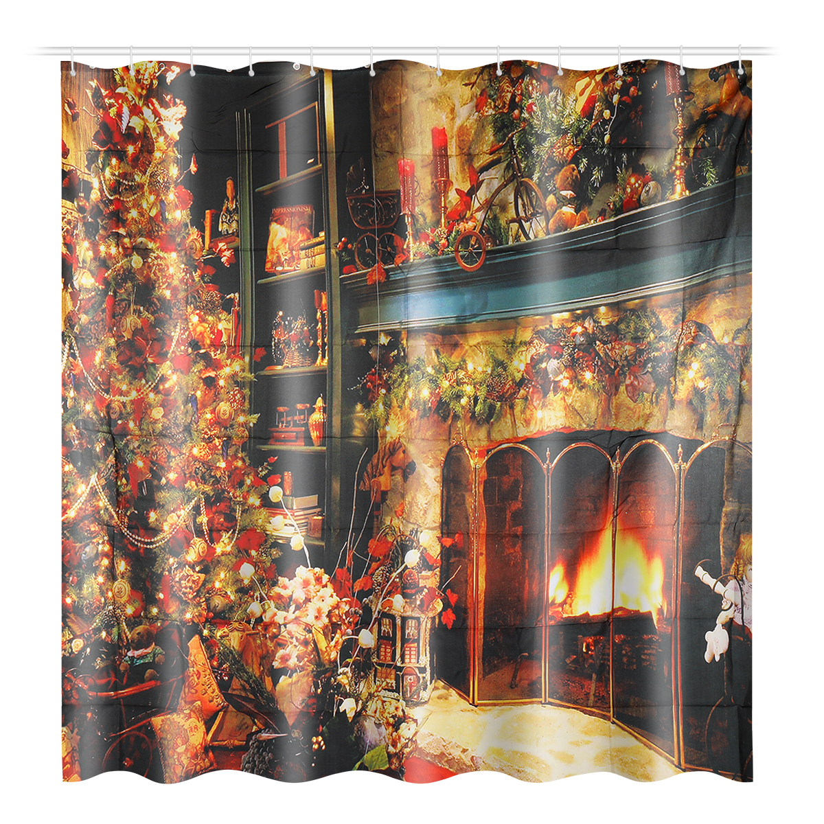 Christmas-Shower-Curtain-Set-Fireplace-Christmas-Tree-Waterproof-Polyester-Fabric-Non-slip-Bath-Mat--1904585-13