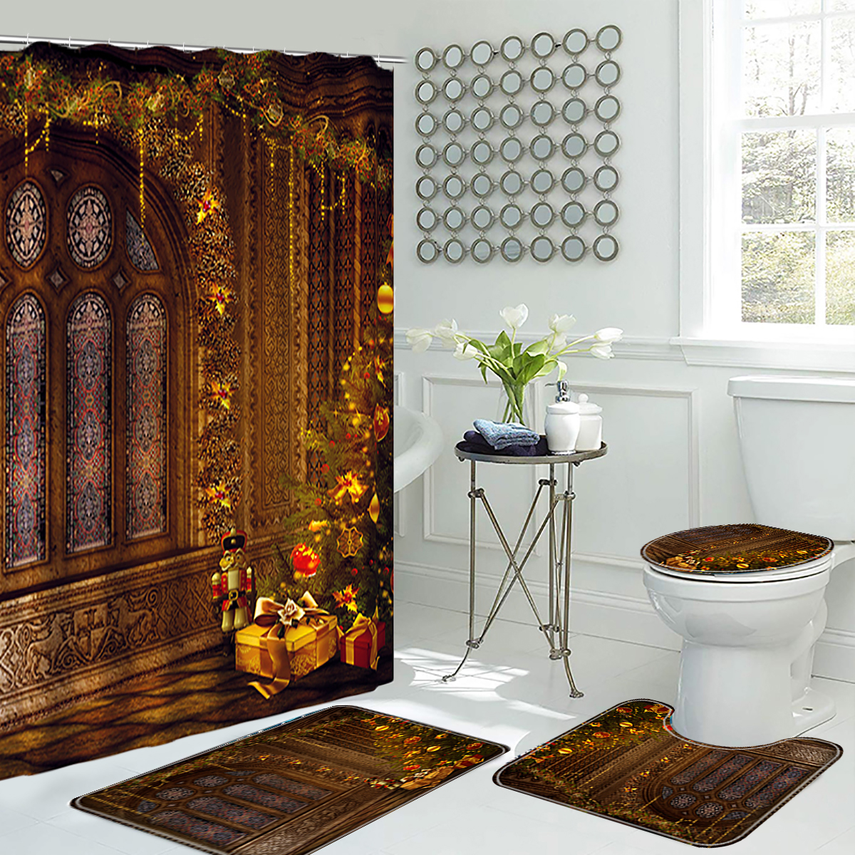 Christmas-Shower-Curtain-Waterproof-Polyester-Fabric-Bath-Curtain-Non-toxic-Odorless-Bath-Mat-Set-1915525-3