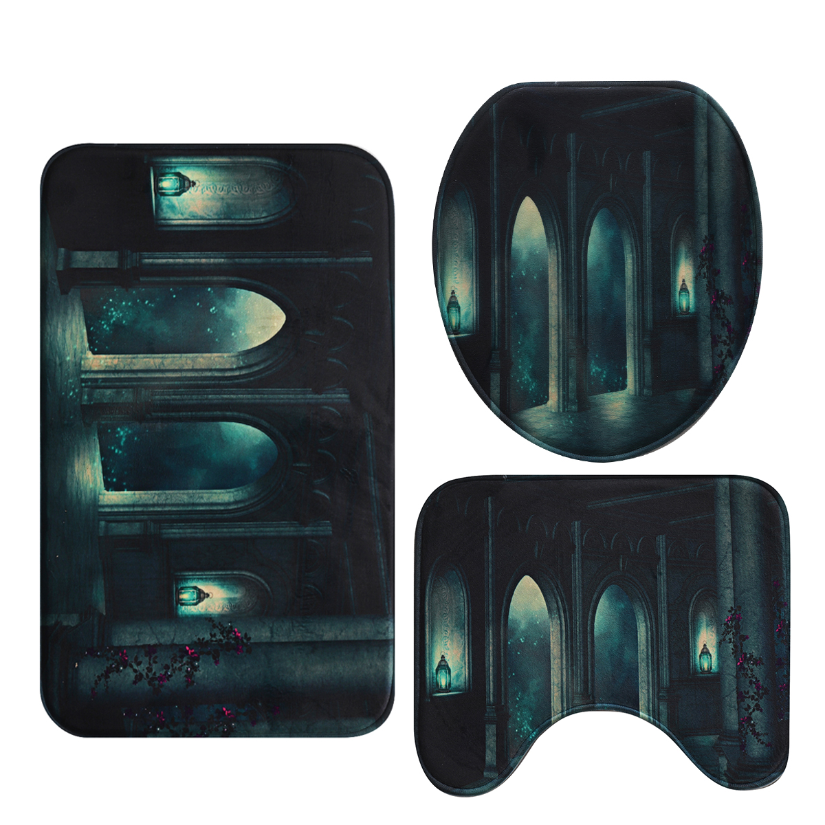 Dark-Castle-Printed-Waterproof-Shower-Curtain-Anti-slip-Toilet-Mat-Carpet-Set-1925460-11