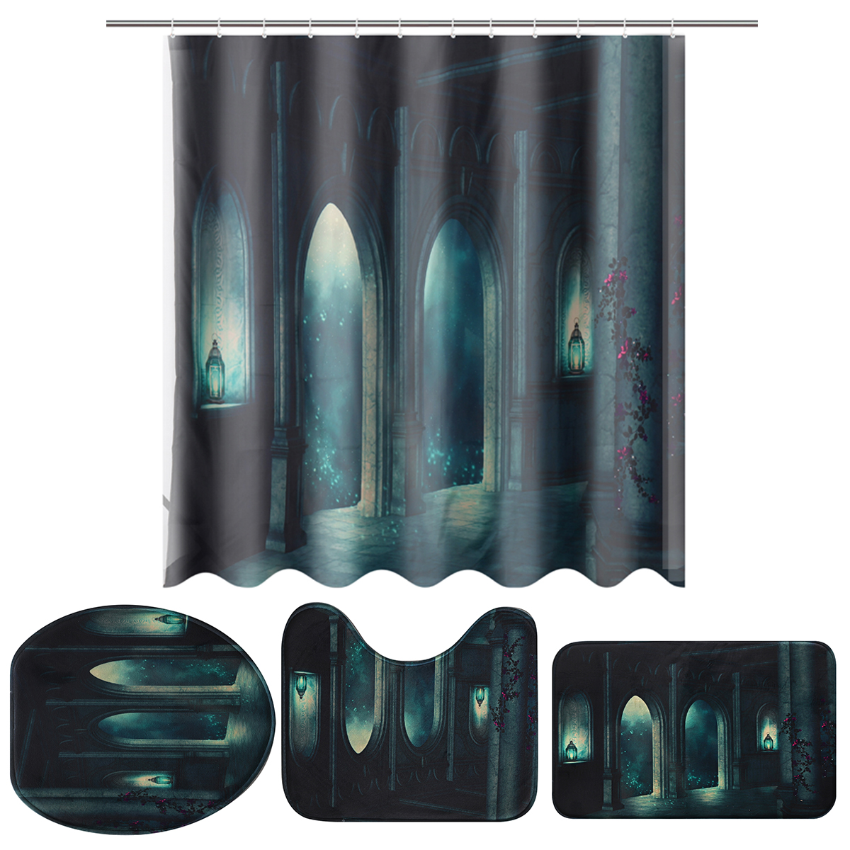 Dark-Castle-Printed-Waterproof-Shower-Curtain-Anti-slip-Toilet-Mat-Carpet-Set-1925460-12
