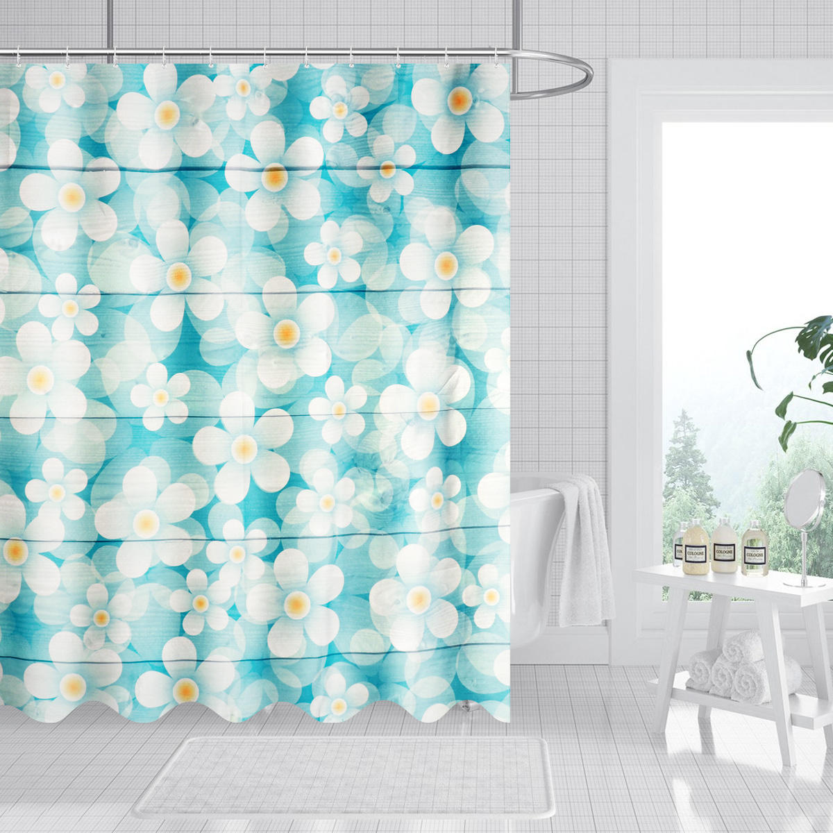 Freehand-Small-Flower-Shower-Curtain-Set-Wear-resistant-Toilet-Seat-Cushion-Toilet-Lid-Cover-Bath-Ma-1925461-3