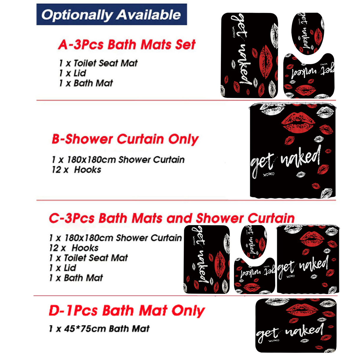 Red-Funny-Mouth-Bathroom-Shower-Curtian-Set-Waterproof-Toilet-Lid-Cover-Pedestal-Rug-Non-slip-Bath-M-1887836-18