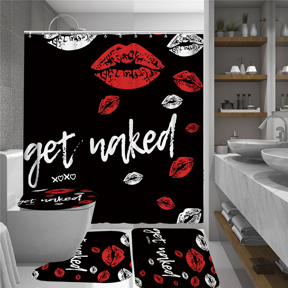 Red-Funny-Mouth-Bathroom-Shower-Curtian-Set-Waterproof-Toilet-Lid-Cover-Pedestal-Rug-Non-slip-Bath-M-1887836-3