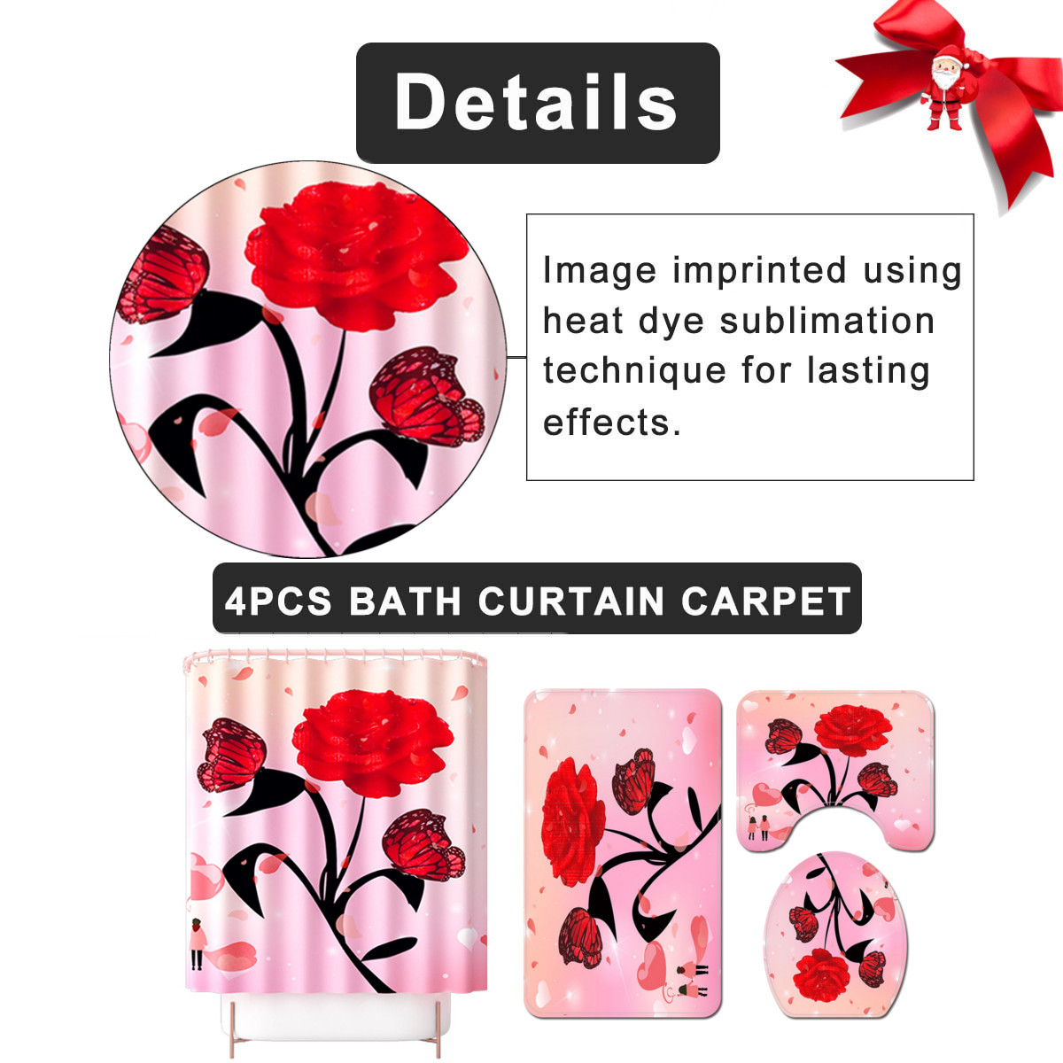 Rose-Flower-Waterproof-Shower-Curtain-Non-Slip-Rug-Toilet-Cover-Bath-Mat-Decor-1821912-4