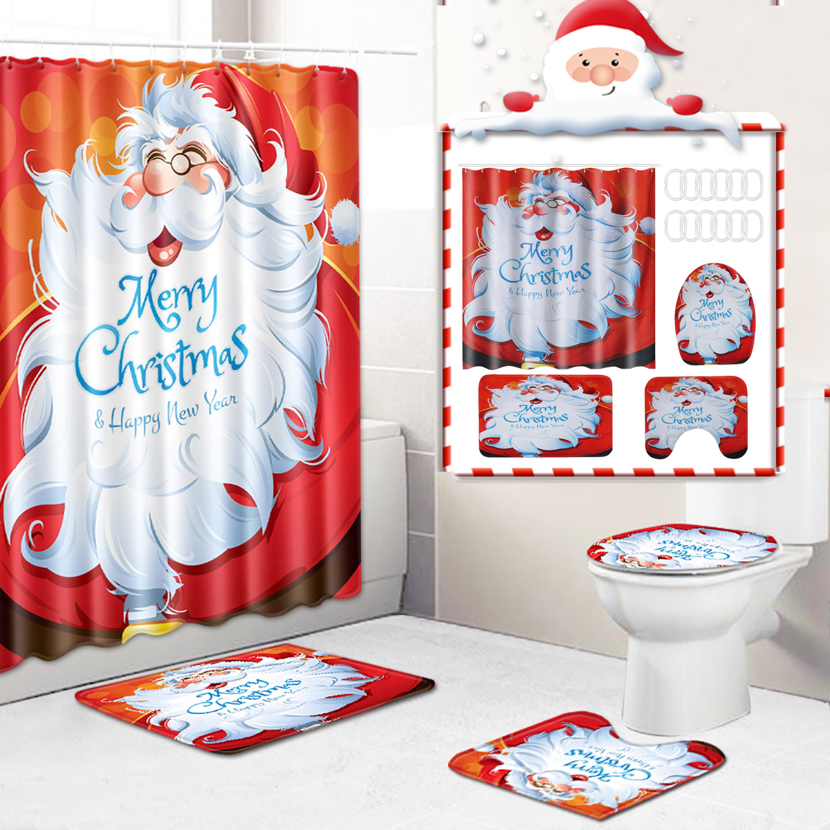 Santa-Claus-Christmas-Shower-Curtain-Waterproof-Polyester-Fabric-Bath-Curtain-Set-1914742-1