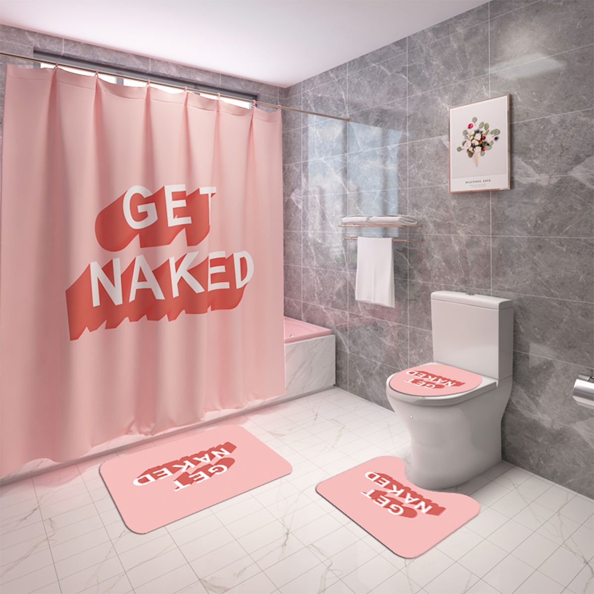 Shower-Curtain-Set-Bathroom-Non-Slip-Toilet-Mat-Cover-Rug-Pink-1800120-2