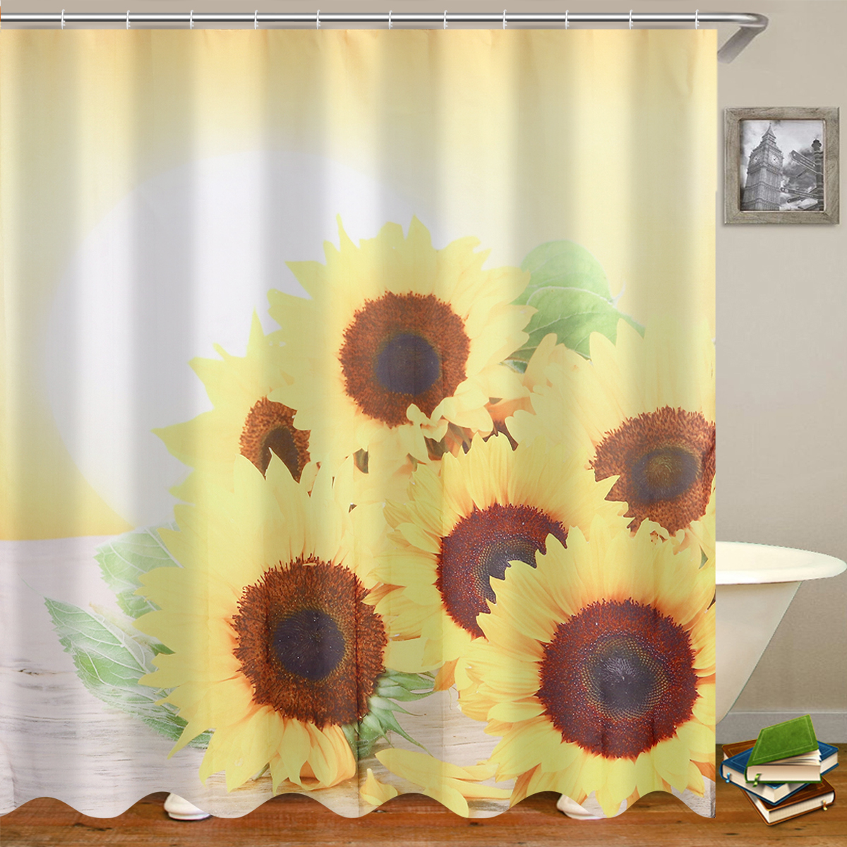 Sunflower-Waterproof-Shower-Curtain-Toilet-Lid-Cover-Bathroom-Non-slip-Mat-Set-1814616-6