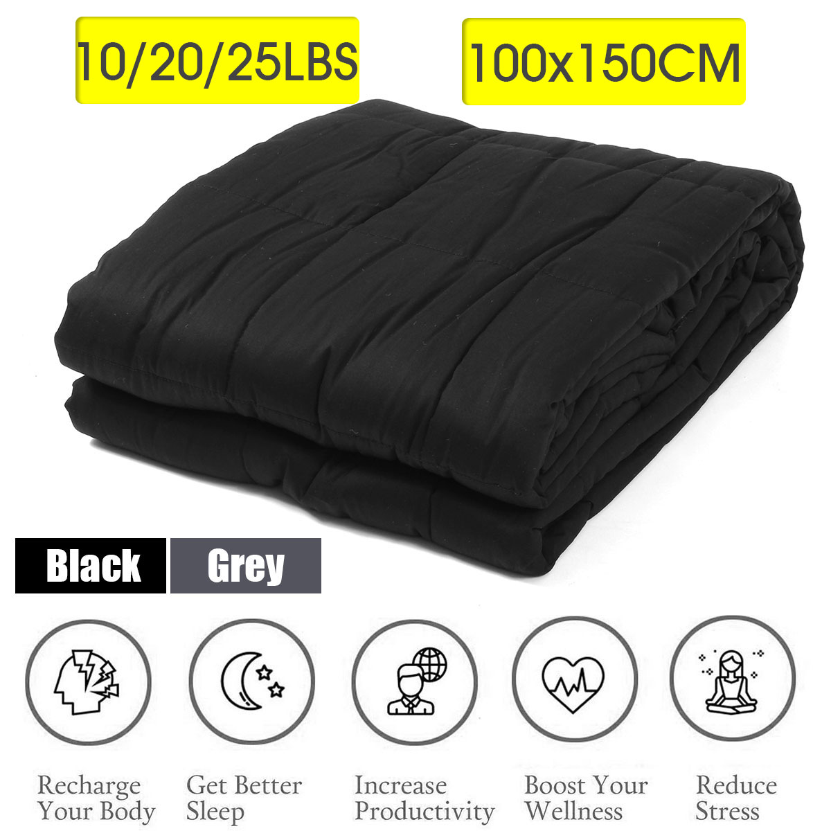 100x150CM-Weighted-Cotton-Blanket-Heavy-Sensory-Relax-45--7--95Kg-Black-Blankets-1349469-1