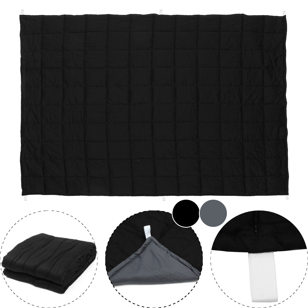 100x150CM-Weighted-Cotton-Blanket-Heavy-Sensory-Relax-45--7--95Kg-Black-Blankets-1349469-3