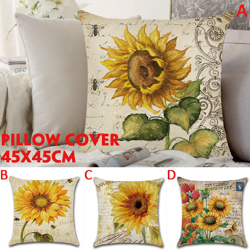 18-X-18-Inches-Sunflower-Throw-Pillow-Case-Green-Cushion-Cover-Cotton-Linen-Decorative-Pillows-Cover-1864586-1
