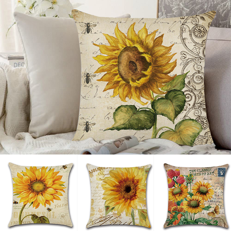 18-X-18-Inches-Sunflower-Throw-Pillow-Case-Green-Cushion-Cover-Cotton-Linen-Decorative-Pillows-Cover-1864586-2