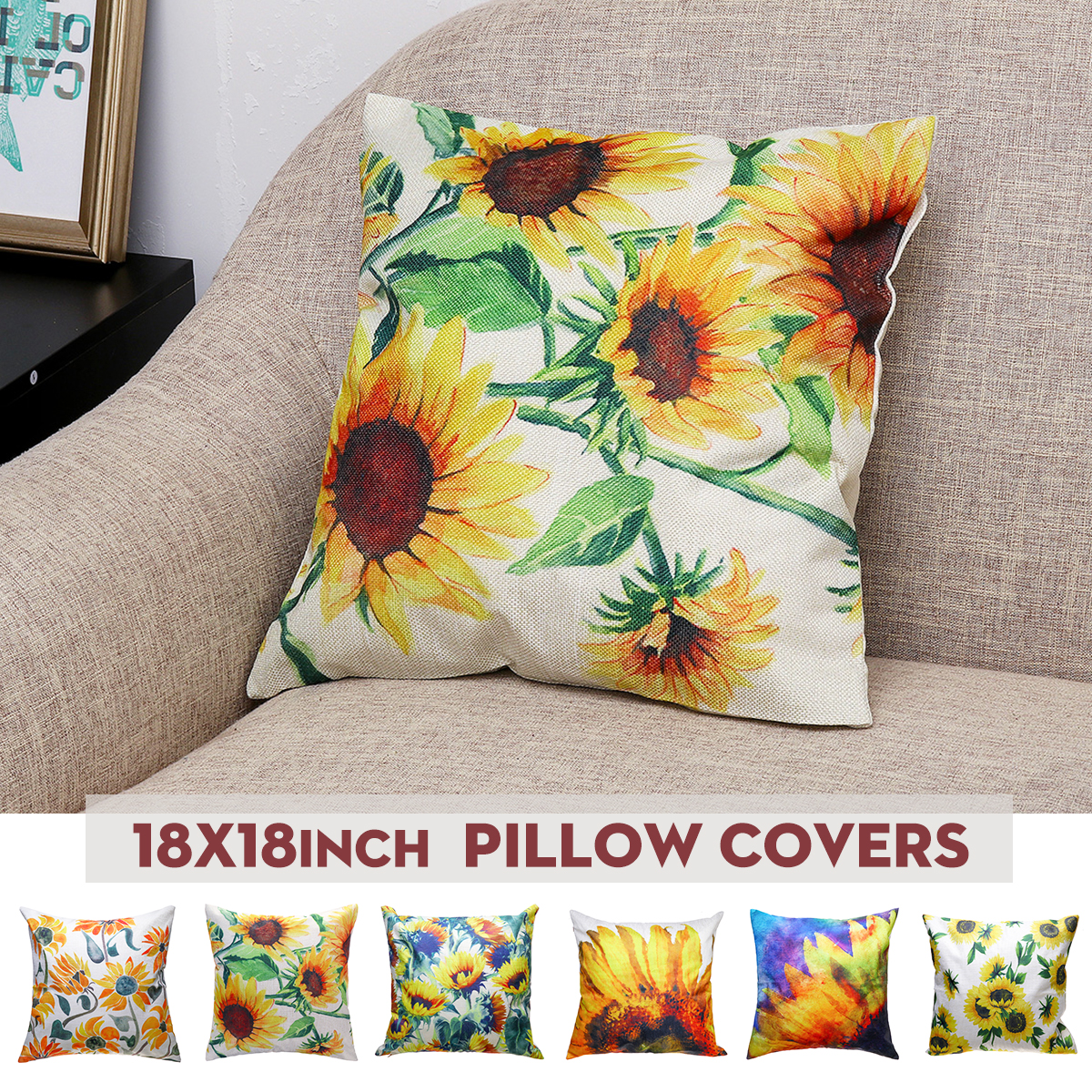 18x18inch-Square-Linen-Sunflowers-Cushion-Pillow-Case-Protective-Cover-1829530-1