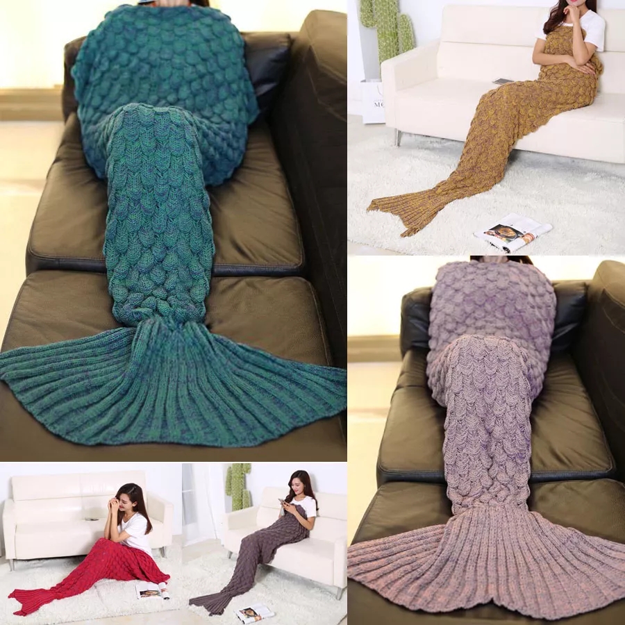 195x90cm-Yarn-Knitted-Mermaid-Tail-Blankets-Handmade-Crochet-Throw-Super-Soft-Sofa-Bed-Mat-1071265-1