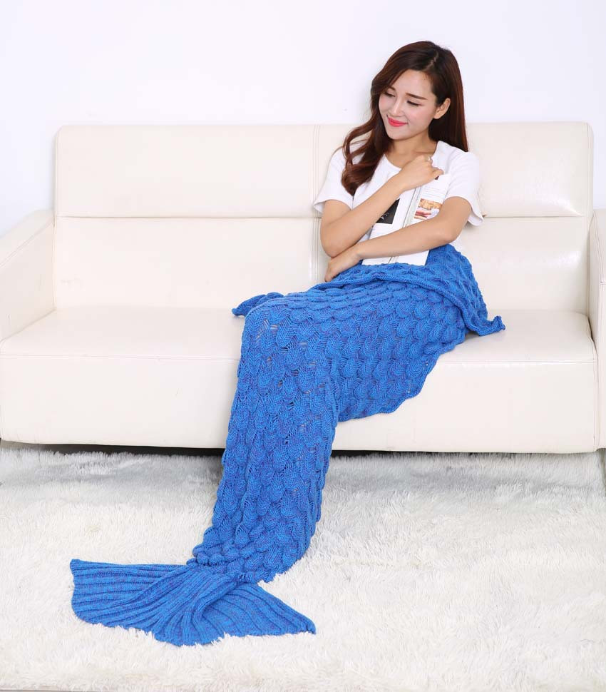 195x90cm-Yarn-Knitted-Mermaid-Tail-Blankets-Handmade-Crochet-Throw-Super-Soft-Sofa-Bed-Mat-1071265-5