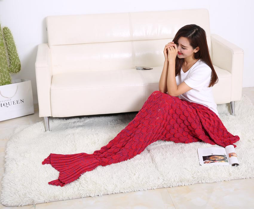 195x90cm-Yarn-Knitted-Mermaid-Tail-Blankets-Handmade-Crochet-Throw-Super-Soft-Sofa-Bed-Mat-1071265-7