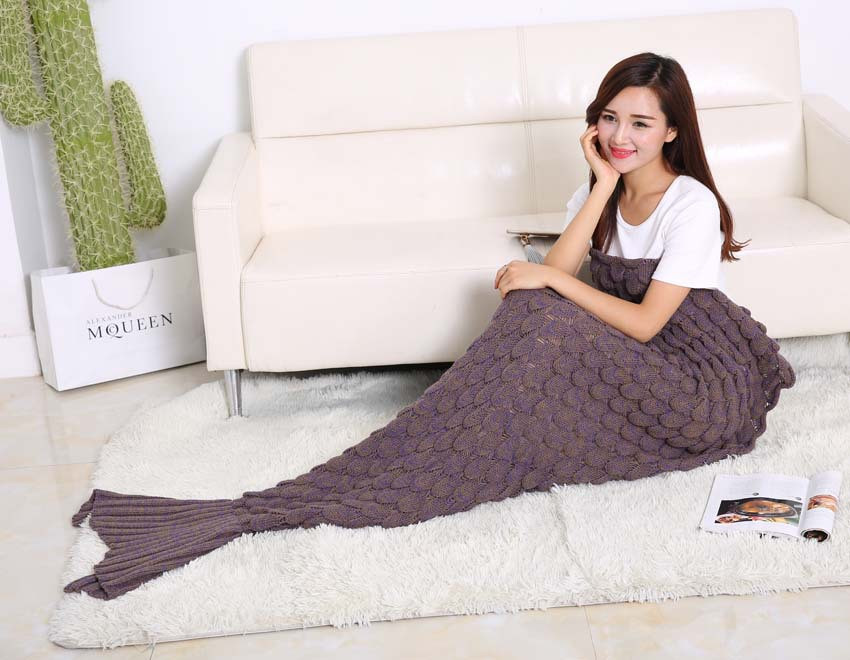 195x90cm-Yarn-Knitted-Mermaid-Tail-Blankets-Handmade-Crochet-Throw-Super-Soft-Sofa-Bed-Mat-1071265-10