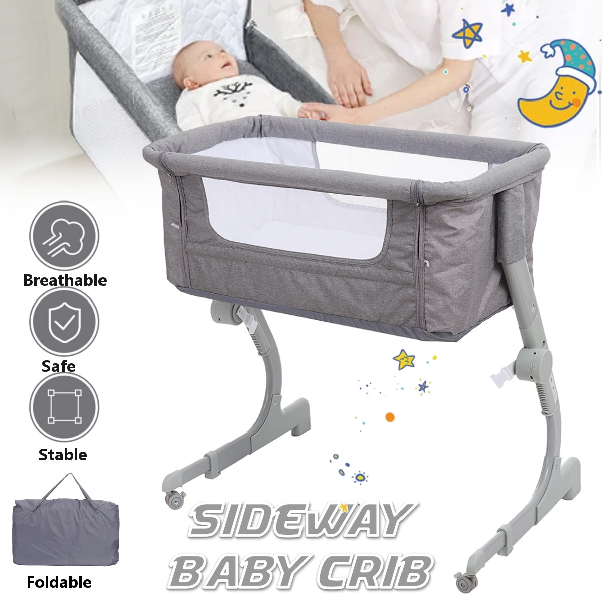 2-in-1-Portable-Sideway-Baby-Crib-Height-Adjustment-Infans-Stitching-Bed-Removable-Bed-1942872-1