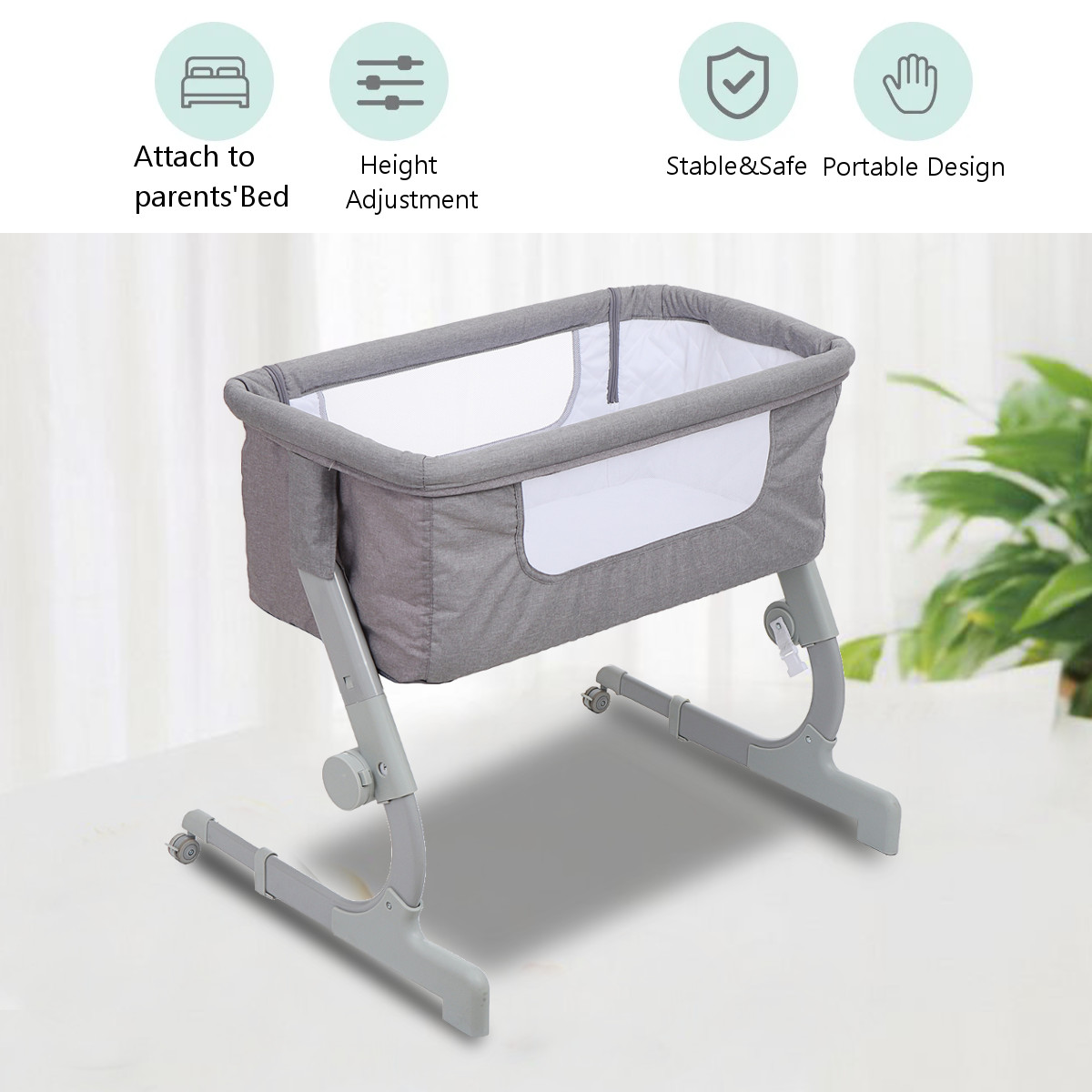 2-in-1-Portable-Sideway-Baby-Crib-Height-Adjustment-Infans-Stitching-Bed-Removable-Bed-1942872-2