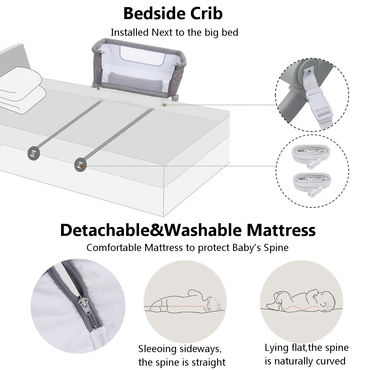 2-in-1-Portable-Sideway-Baby-Crib-Height-Adjustment-Infans-Stitching-Bed-Removable-Bed-1942872-3