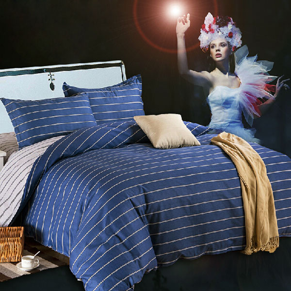 3-Or-4pcs-Dark-Blue-Pure-Cotton-Taffeta-Stripe-Printed-Bedding-Sets-980900-2