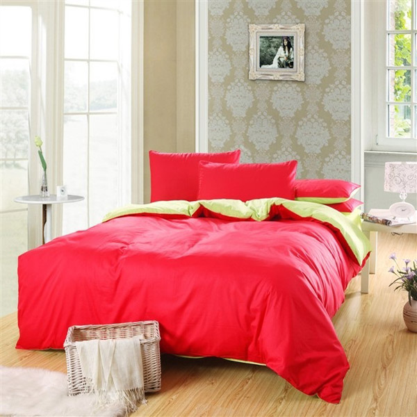 3-Or-4pcs-Pure-Cotton-Brick-Red-Green-Color-Assorted-Plain-Bedding-Sets-980901-2