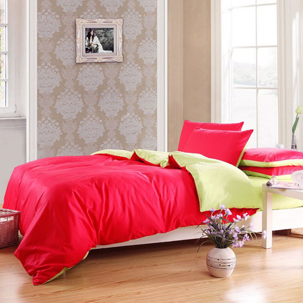 3-Or-4pcs-Pure-Cotton-Brick-Red-Green-Color-Assorted-Plain-Bedding-Sets-980901-3