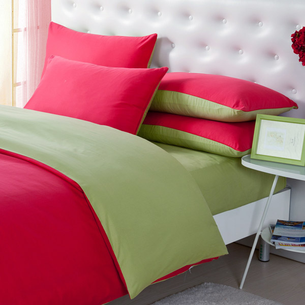 3-Or-4pcs-Pure-Cotton-Brick-Red-Green-Color-Assorted-Plain-Bedding-Sets-980901-5