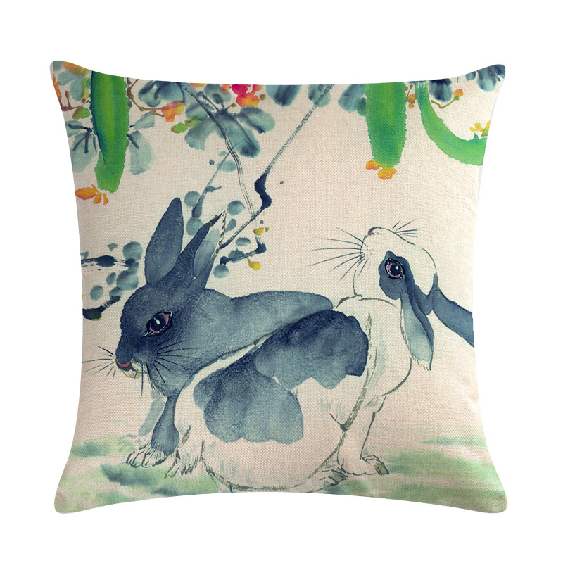 Chinese-Watercolor-Rabbit-Printing-Linen-Cotton-Throw-Pillow-Cover-Home-Sofa-Office-Seat-Pillow-Case-1513917-1