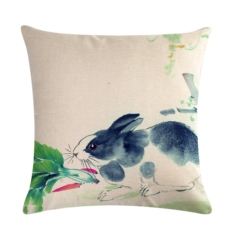 Chinese-Watercolor-Rabbit-Printing-Linen-Cotton-Throw-Pillow-Cover-Home-Sofa-Office-Seat-Pillow-Case-1513917-2