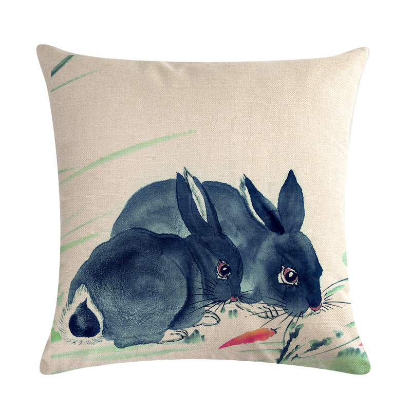 Chinese-Watercolor-Rabbit-Printing-Linen-Cotton-Throw-Pillow-Cover-Home-Sofa-Office-Seat-Pillow-Case-1513917-4