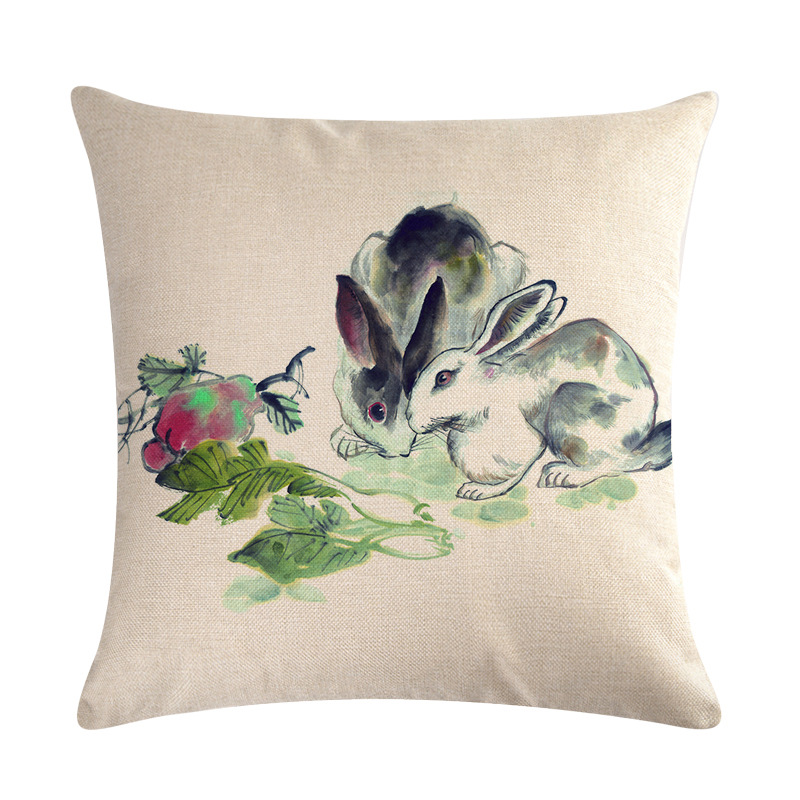 Chinese-Watercolor-Rabbit-Printing-Linen-Cotton-Throw-Pillow-Cover-Home-Sofa-Office-Seat-Pillow-Case-1513917-5