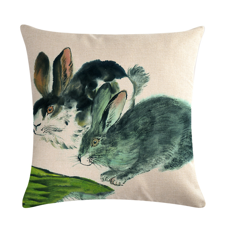 Chinese-Watercolor-Rabbit-Printing-Linen-Cotton-Throw-Pillow-Cover-Home-Sofa-Office-Seat-Pillow-Case-1513917-7