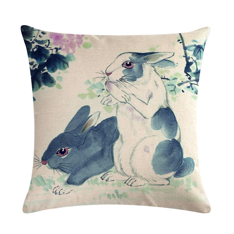 Chinese-Watercolor-Rabbit-Printing-Linen-Cotton-Throw-Pillow-Cover-Home-Sofa-Office-Seat-Pillow-Case-1513917-8