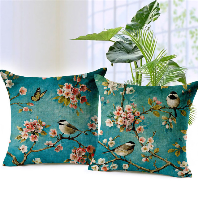 Honana-45x45cm-Home-Decoration-Colorful-Flowers-and-Birds-3D-Printed-Cotton-Linen-Pillow-Case-1290902-1