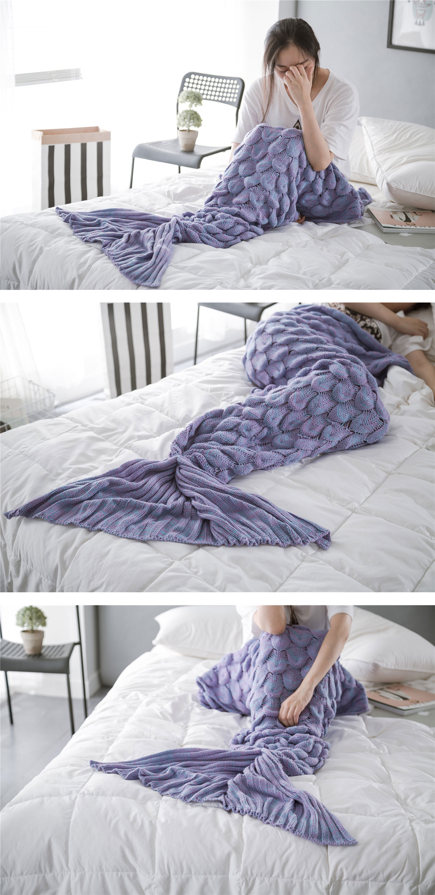 Honana-WX-39-90x190cm-Yarn-Knitting-Mermaid-Tail-Blanket-Fish-Scales-Style-Super-Soft-Sleep-Bag-Bed--1093601-3