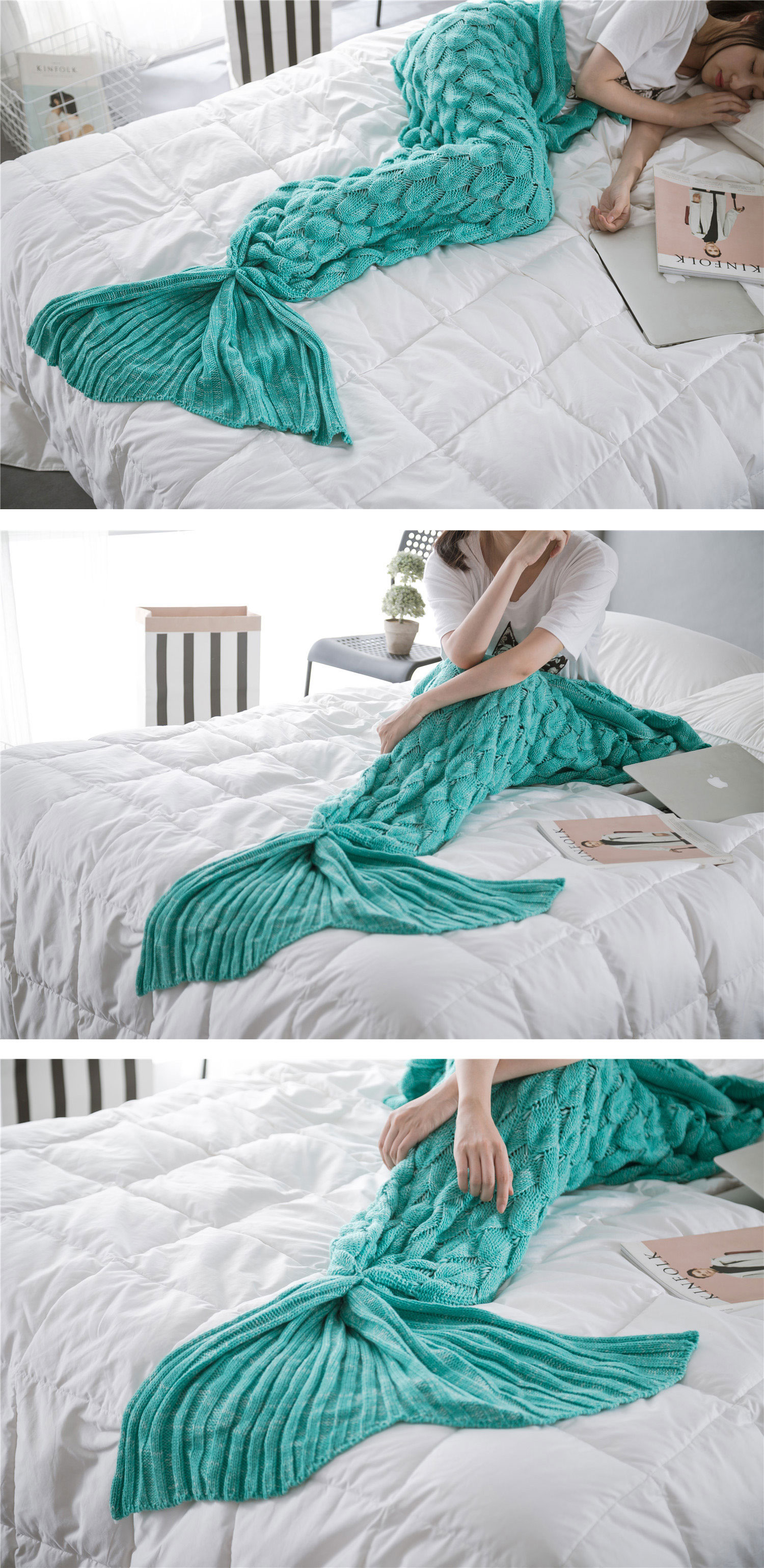 Honana-WX-39-90x190cm-Yarn-Knitting-Mermaid-Tail-Blanket-Fish-Scales-Style-Super-Soft-Sleep-Bag-Bed--1093601-5