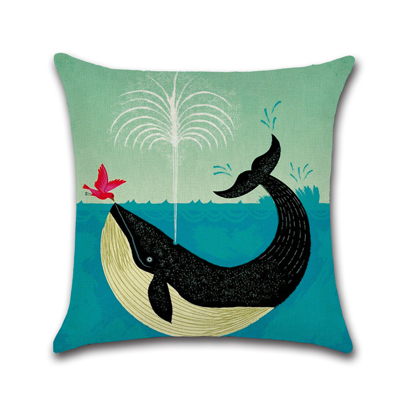 Sea-Turtle-Crab-Whale-Cotton-Linen-Cushion-Cover-Cartoon-Color-Water-Printed-Square-Pillow-Case-1376476-4