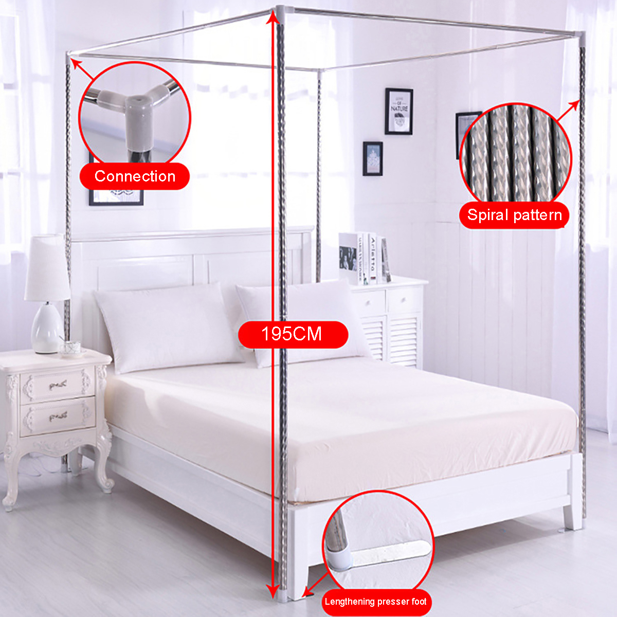 Stainless-Steel-Bed-Mosquito-Canopy-Nets-Bracket-Support-Frame-Post-Telescopic-1956267-2