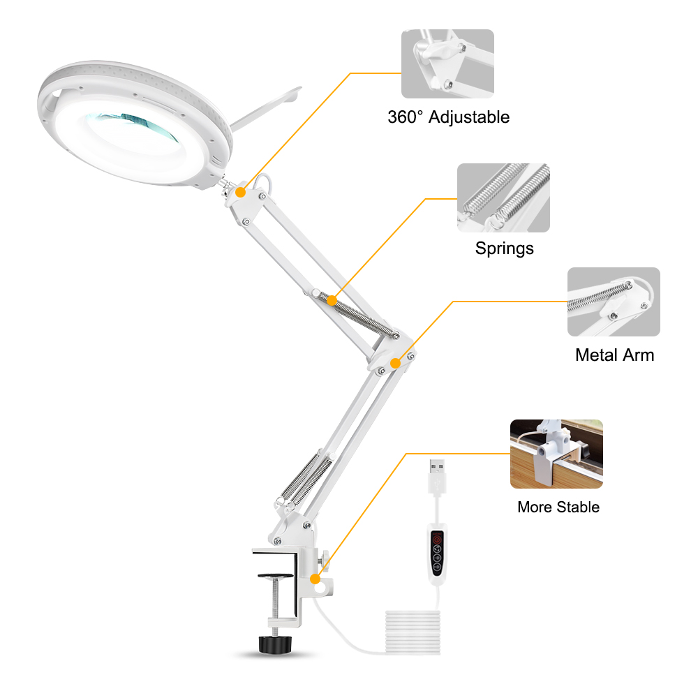 NEWACALOX-Table-Lamp-USB-5X-Magnifier-Remote-Control-LED-Magnifying-Glass-Light-for-Reading-Crafts-H-1892608-11