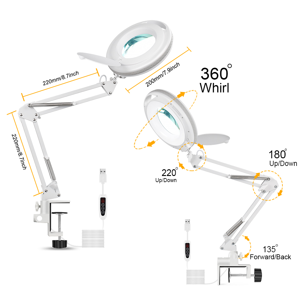 NEWACALOX-Table-Lamp-USB-5X-Magnifier-Remote-Control-LED-Magnifying-Glass-Light-for-Reading-Crafts-H-1892608-10