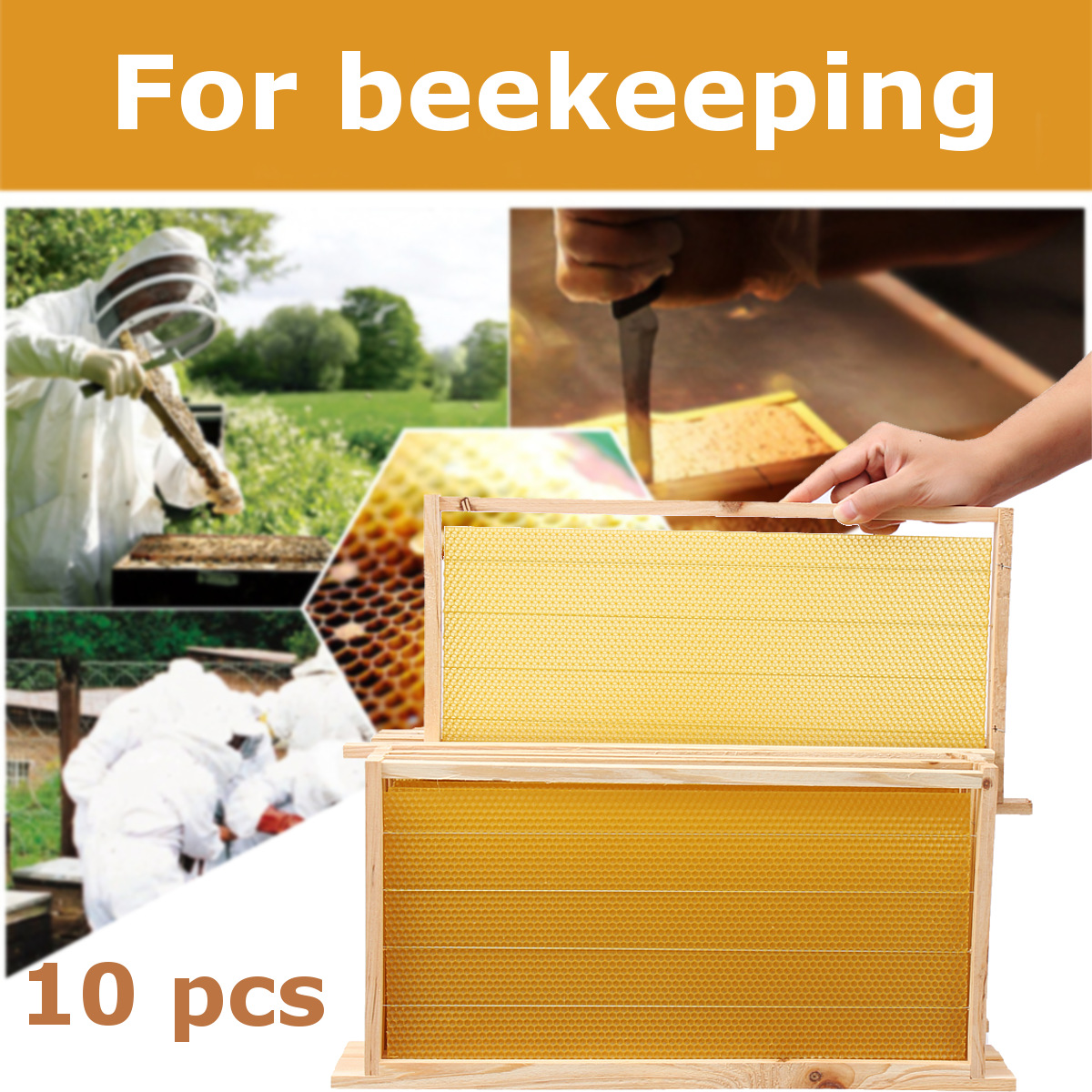 10Pcs-Bees-Wax-Foundation-Sheets-Wood-Beekeeping-Pine-Beehive-Frame-49X235-cm-1711709-1