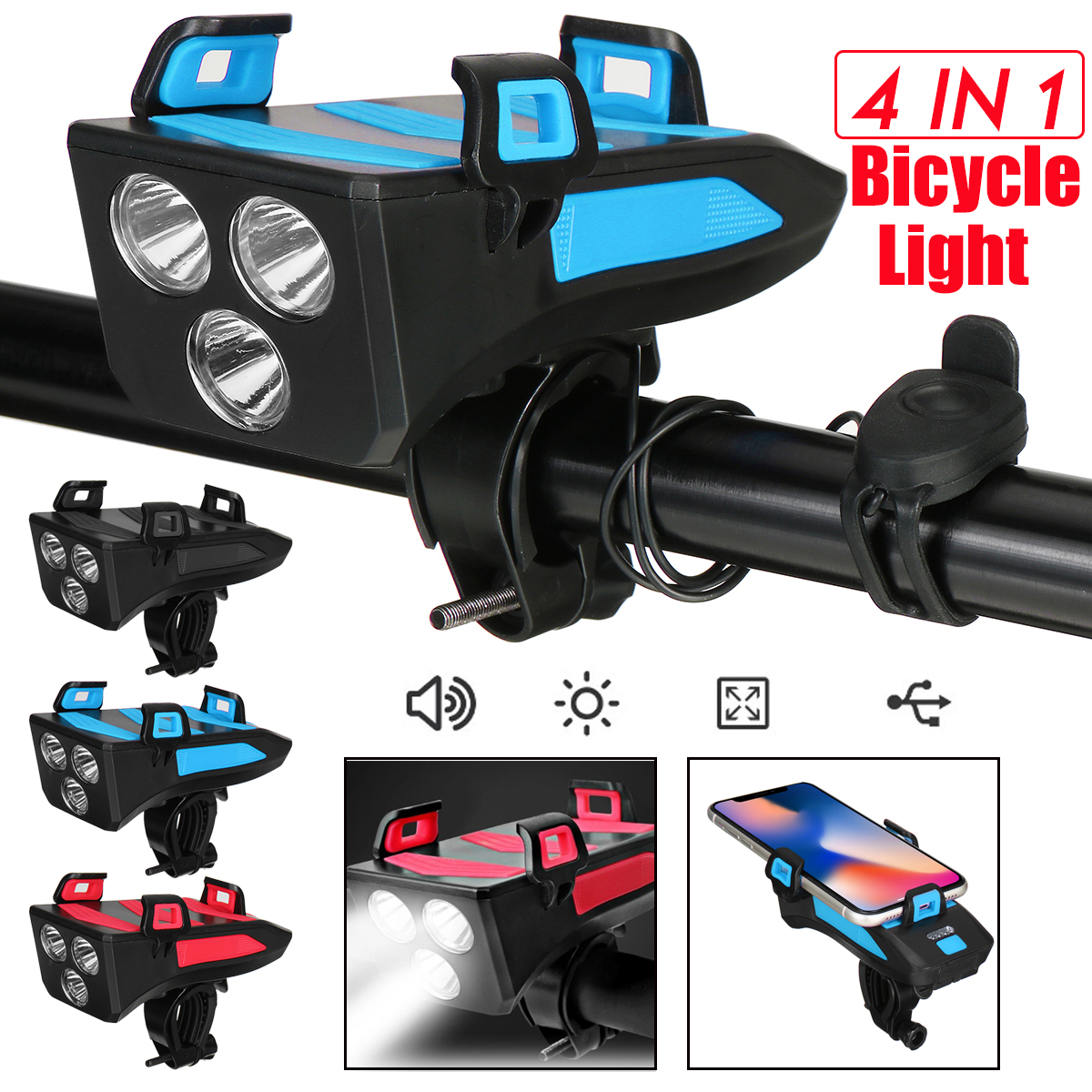 4-in-1-Bike-Bicycle-Light-Waterproof-with-Bike-Horn-Phone-Holder-Power-Bank-1727338-1