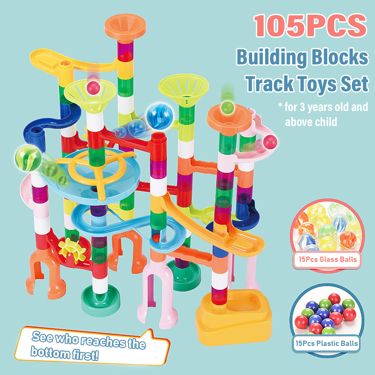 105-Pcs-Colorful-Transparent-Plastic-Creative-Marble-Run-Coasters-DIY-Assembly-Track-Blocks-Toy-for--1811469-1