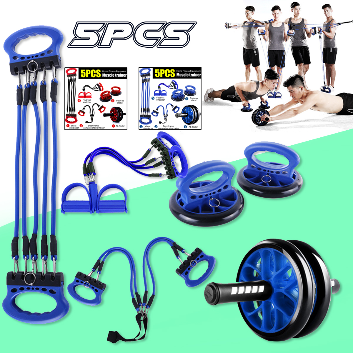 5PCS-Exercise-Tools-Abdominal-Wheel-Footrest-Stretcher-Chest-Push-ups-Stand-Body-Fitness-Trainer-1666422-1